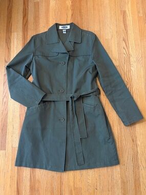 Old Navy Olive Green Lightweight Trench Coat with Tie Waist